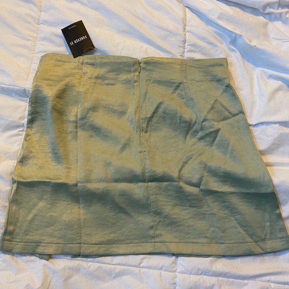 Satin Light Green Sage Short Skirt (With slit) - Picture 2 of 3